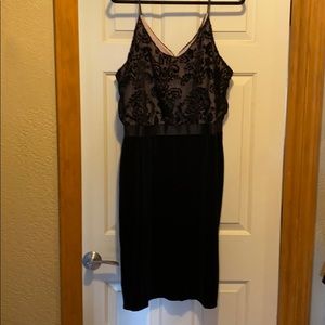 Spaghetti strap lace and velvet party dress.